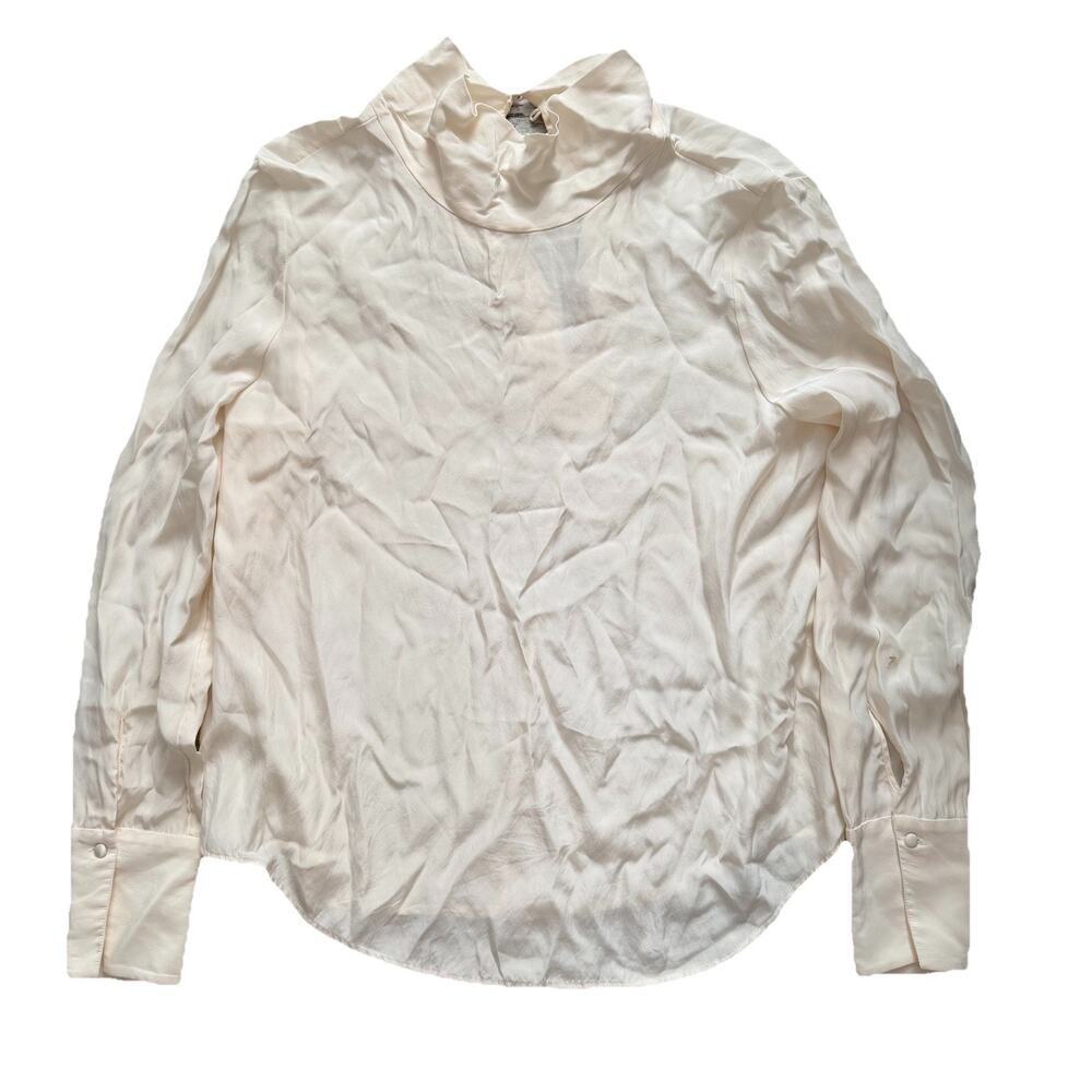 Frame Ivory Silk Womens Mock Neck Buttons Keyhole Back Blouse Womens L $395
